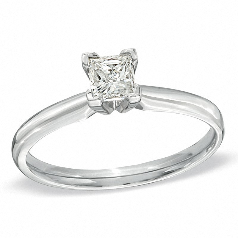 Previously Owned - 1/2 CT. Princess-Cut Diamond Solitaire Engagement Ring in 14K White Gold (K/I3)