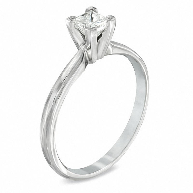 Previously Owned - 1/2 CT. Princess-Cut Diamond Solitaire Engagement Ring in 14K White Gold (K/I3)