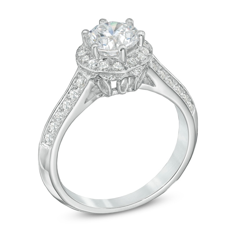 Main Image 2 of Previously Owned - 1-1/2 CT. T.W. Diamond Frame Double Row Engagement Ring in 14K White Gold