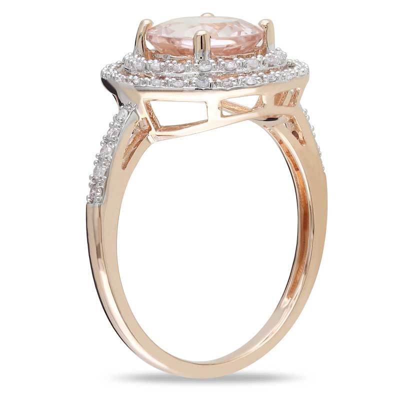 Previously Owned - 8.0mm Morganite and 1/4 CT. T.W. Diamond Double Frame Ring in 10K Rose Gold