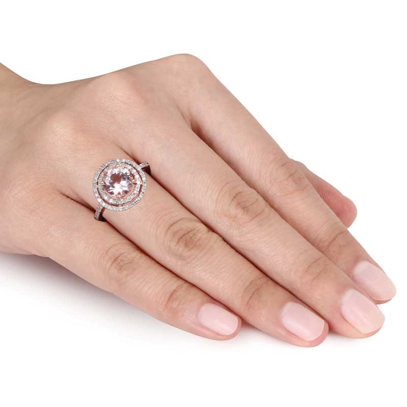 Previously Owned - 8.0mm Morganite and 1/4 CT. T.W. Diamond Double Frame Ring in 10K Rose Gold