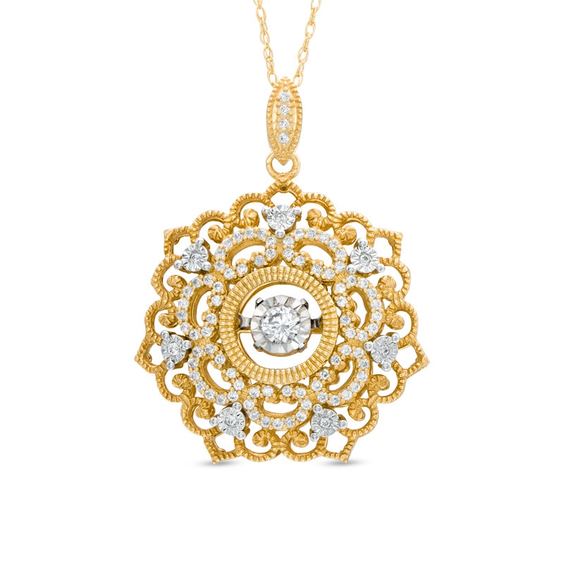 Previously Owned - 1/3 CT. T.W. Diamond Flower with Vintage-Style Scroll Pendant in 10K Gold