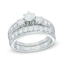 Previously Owned - 1-1/3 CT. T.W. Diamond Past Present Future® Bridal Set in 14K White Gold