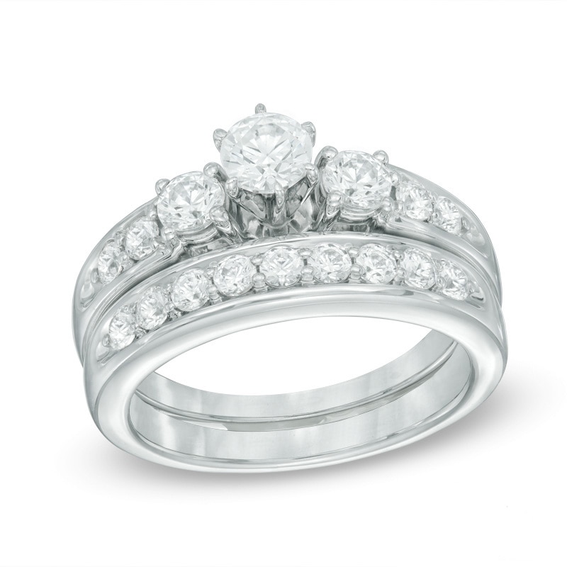 Previously Owned - 1-1/3 CT. T.W. Diamond Past Present Future® Bridal Set in 14K White Gold
