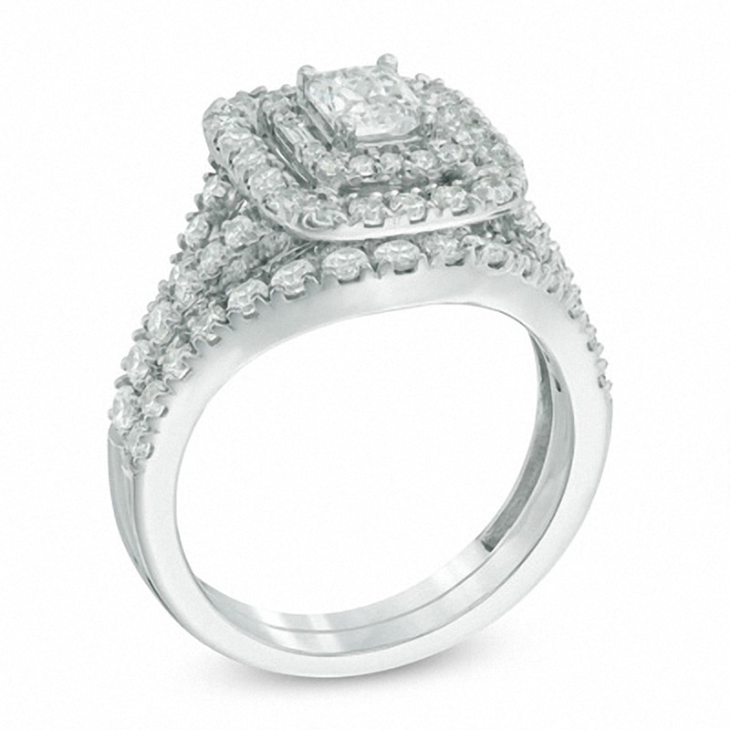 Main Image 2 of Previously Owned - 1-3/4 CT. T.W. Radiant-Cut Diamond Frame Bridal Set in 14K White Gold