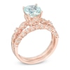 Thumbnail Image 1 of Previously Owned - 7.0mm Cushion-Cut Aquamarine and 1/3 CT. T.W. Diamond Bridal Set in 14K Rose Gold