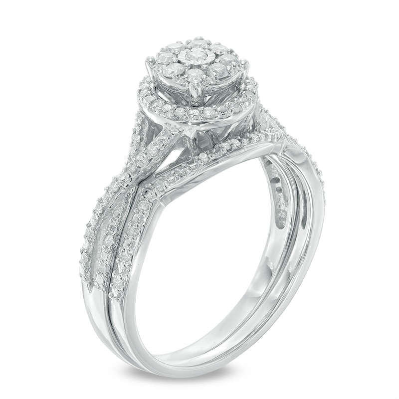 Main Image 2 of Previously Owned - 1/3 CT. T.W. Composite Diamond Frame Twist Bridal Set in 10K White Gold