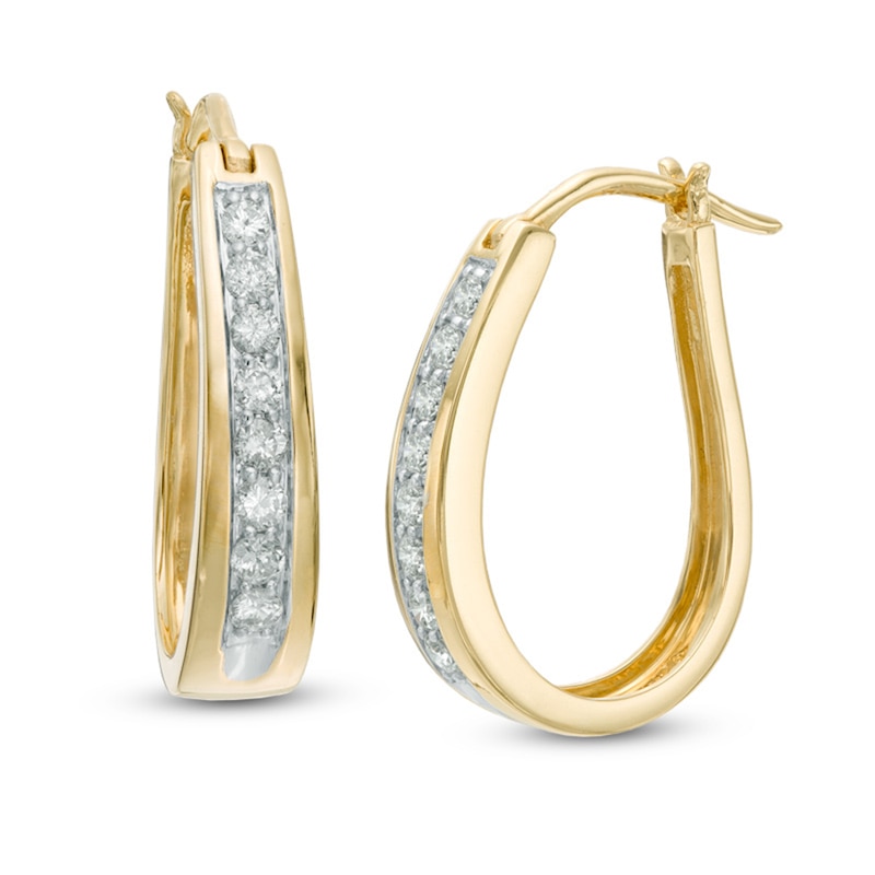 Main Image 1 of Previously Owned - 1/2 CT. T.W. Diamond Oval Hoop Earrings in 14K Gold