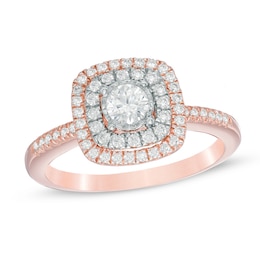 Previously Owned - 1/2 CT. T.W. Diamond Double Cushion Frame Engagement Ring in 10K Two-Tone Gold