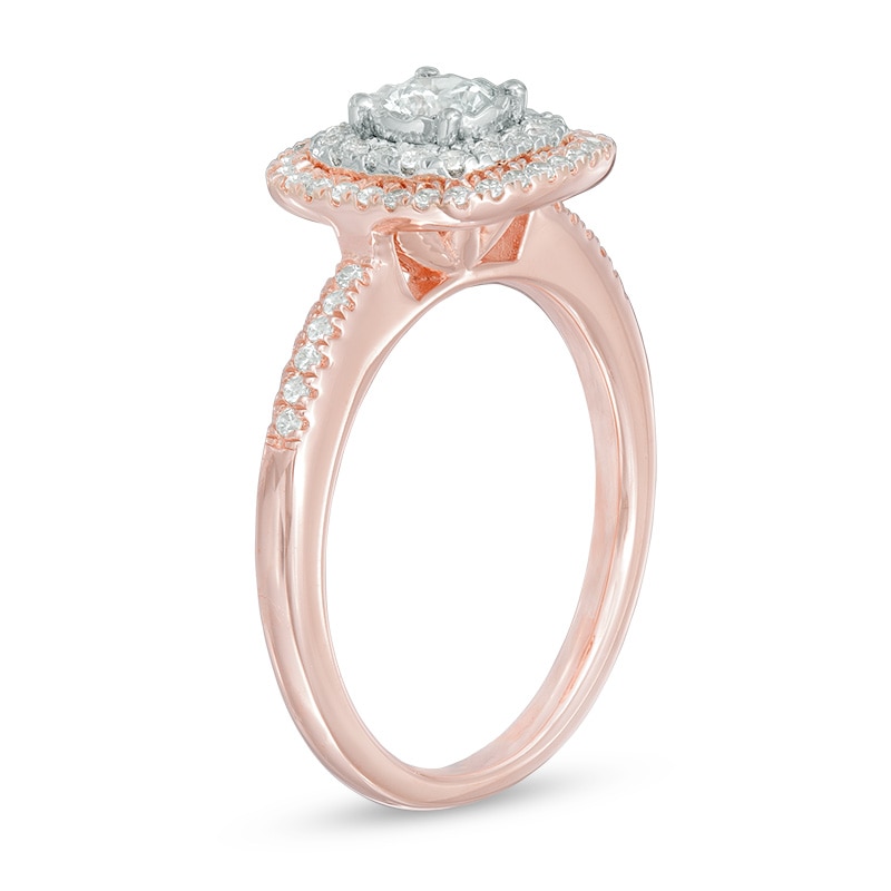 Previously Owned - 1/2 CT. T.W. Diamond Double Cushion Frame Engagement Ring in 10K Two-Tone Gold