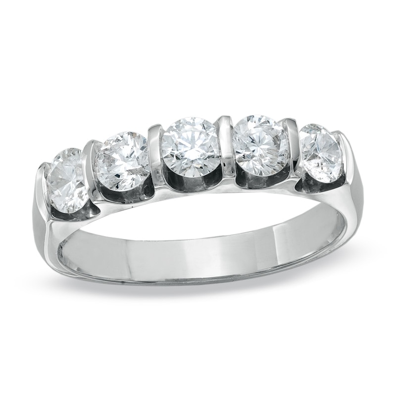 Previously Owned - 1 CT. T.W. Diamond Five Stone Bar Band in 14K White Gold