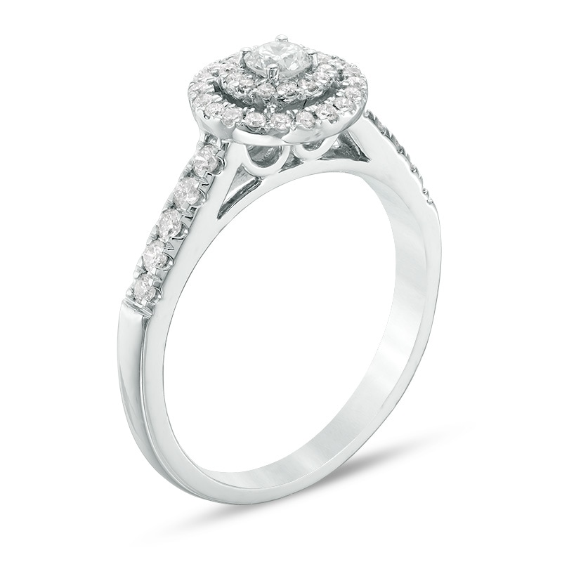 Main Image 2 of Previously Owned - 1/2 CT. T.W. Diamond Double Frame Tiered Engagement Ring in 14K White Gold