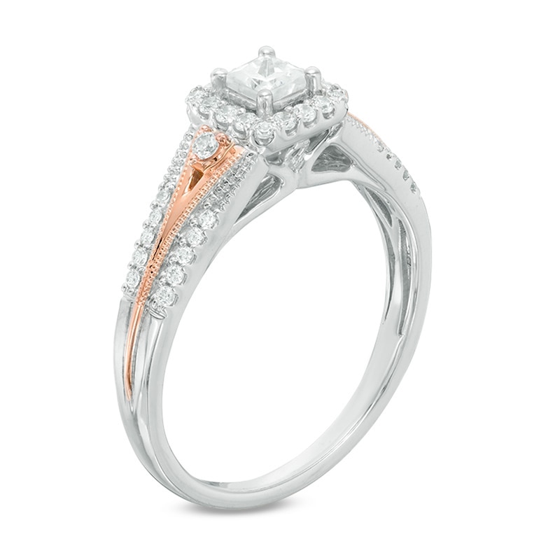 Main Image 2 of Previously Owned - 3/8 CT. T.W. Princess-Cut Diamond Frame Engagement Ring in 14K Two-Tone Gold