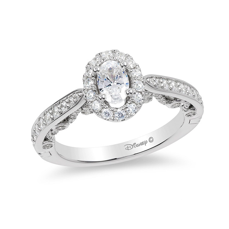 Previously Owned - Enchanted Disney Ariel 1 CT. T.W. Oval Diamond Frame Engagement Ring in 14K White Gold