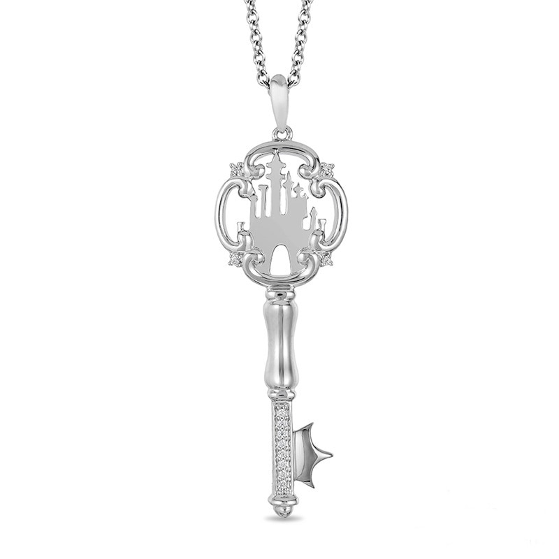 Main Image 1 of Previously Owned - Enchanted Disney Princess 1/20 CT. T.W. Diamond Castle Key Pendant in Sterling Silver - 19"