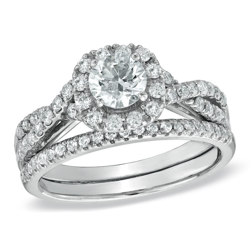 Previously Owned - 1 CT. T.W. Diamond Frame Twist Bridal Set in 14K White Gold