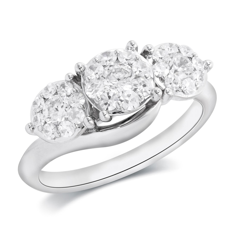 Main Image 1 of Previously Owned - 1 CT. T.W. Diamond Cluster Three Stone Engagement Ring in 14K White Gold