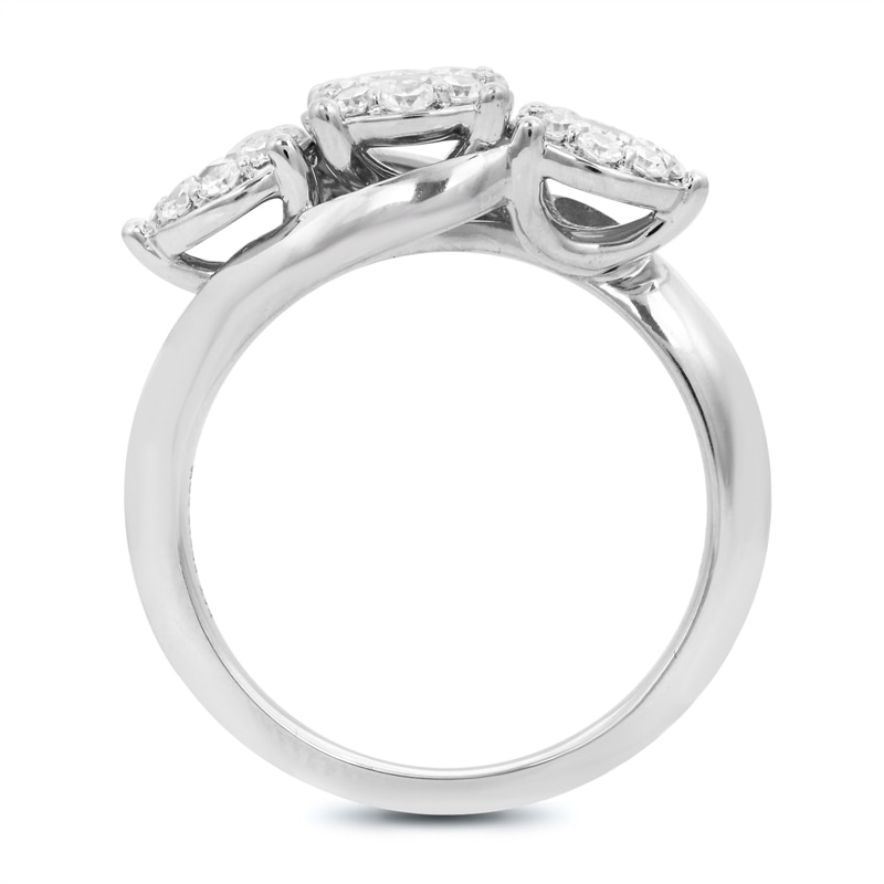 Previously Owned - 1 CT. T.W. Diamond Cluster Three Stone Engagement Ring in 14K White Gold