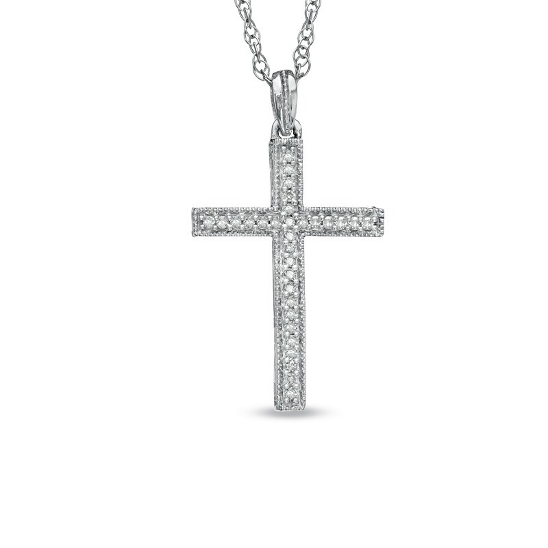 Main Image 1 of Previously Owned - 1/10 CT. T.W. Diamond Cross Pendant in Sterling Silver