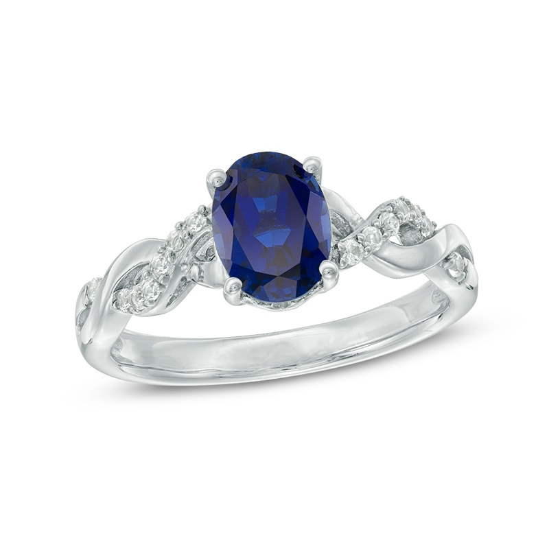 Main Image 1 of Previously Owned - Oval Lab-Created Blue and White Sapphire Twist Ring in Sterling Silver