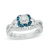 Thumbnail Image 1 of Previously Owned - 1/2 CT. T.W. Enhanced Blue and White Diamond Square Frame Bridal Set in 10K White Gold