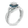 Thumbnail Image 2 of Previously Owned - 1/2 CT. T.W. Enhanced Blue and White Diamond Square Frame Bridal Set in 10K White Gold