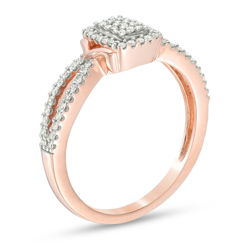 Main Image 2 of Previously Owned - 1/4 CT. T.W. Composite Diamond Rectangle Frame Split Shank Ring in 10K Rose Gold