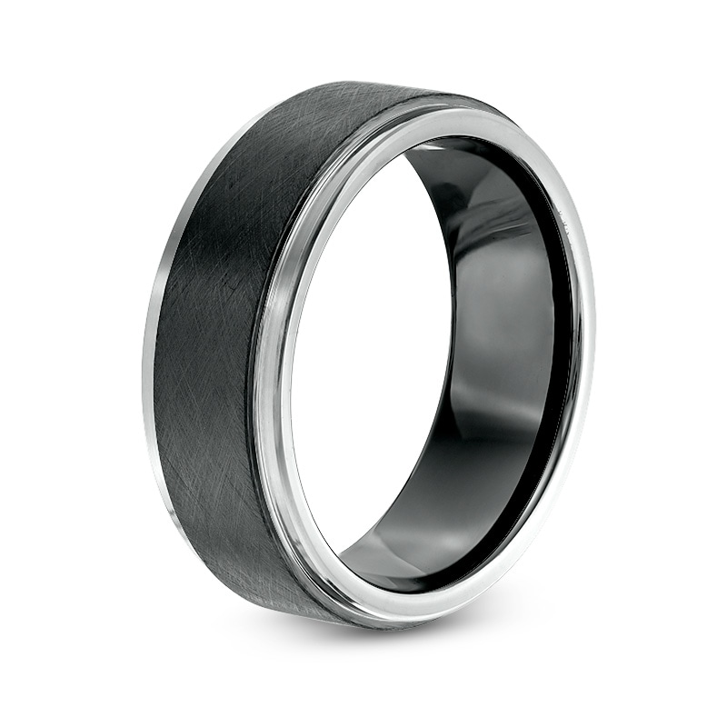 Main Image 2 of Previously Owned - 8.0mm Satin Stepped Edge Wedding Band in Two-Tone IP Tantalum