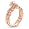 Thumbnail Image 2 of Previously Owned - Pear-Shaped Morganite and 1/4 CT. T.W. Diamond Frame Vintage-Style Bridal Set in 14K Rose Gold