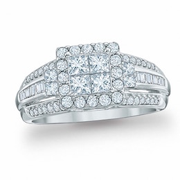 Previously Owned - 1 CT. T.W. Quad Princess-Cut Diamond Engagement Ring in 10K White Gold