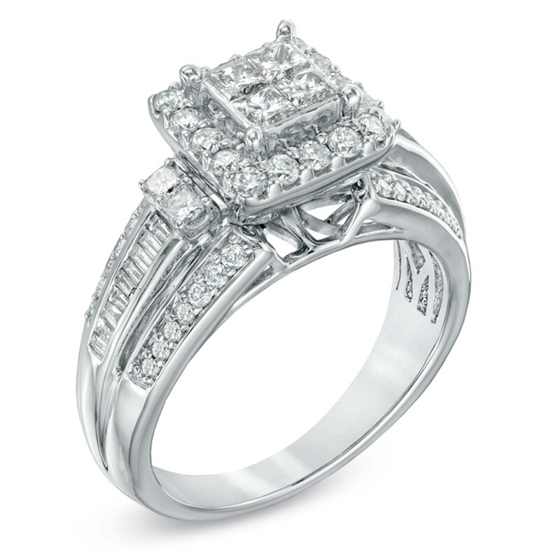 Main Image 2 of Previously Owned - 1 CT. T.W. Quad Princess-Cut Diamond Engagement Ring in 10K White Gold