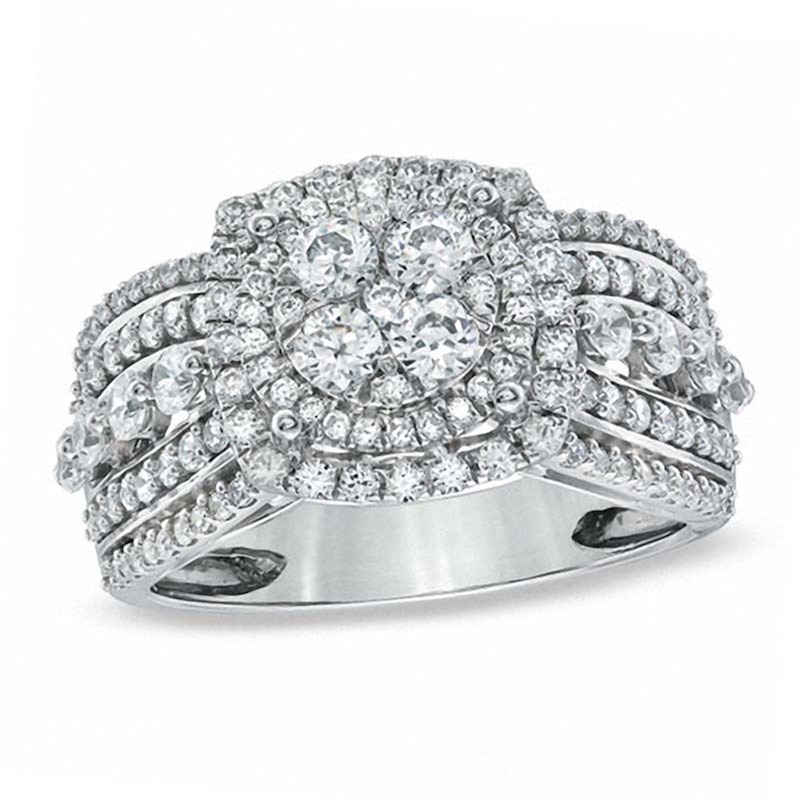 Previously Owned - 1-1/2 CT. T.W. Diamond Layered Framed Cluster Ring in 10K White Gold