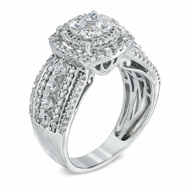 Previously Owned - 1-1/2 CT. T.W. Diamond Layered Framed Cluster Ring in 10K White Gold
