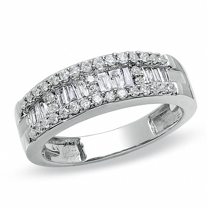 Main Image 1 of Previously Owned - 3/4 CT. T.W. Baguette and Round Channel Diamond Band in 14K White Gold