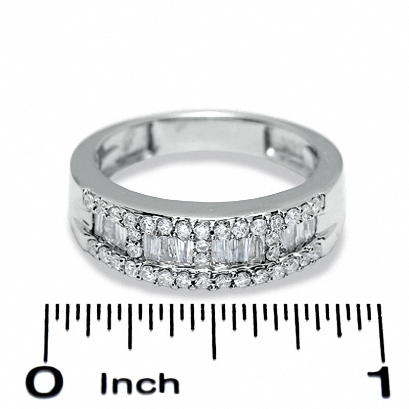 Main Image 3 of Previously Owned - 3/4 CT. T.W. Baguette and Round Channel Diamond Band in 14K White Gold