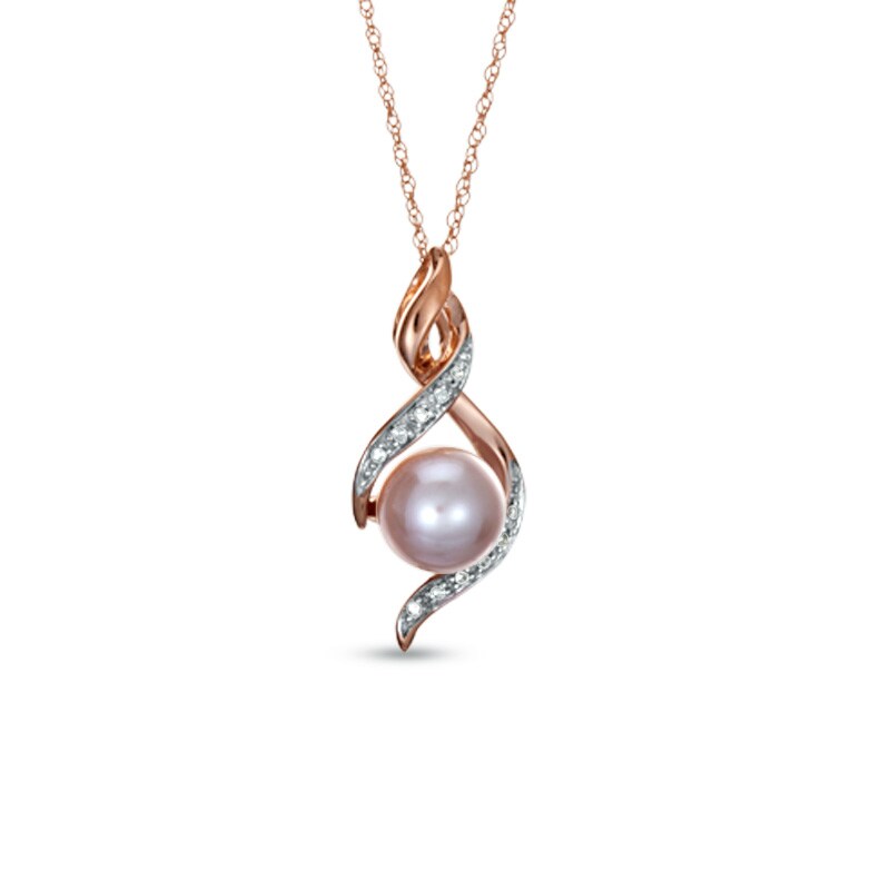 Previously Owned - 7.5 - 8.0mm Pink Cultured Freshwater Pearl and Diamond Accent Pendant in 10K Rose Gold