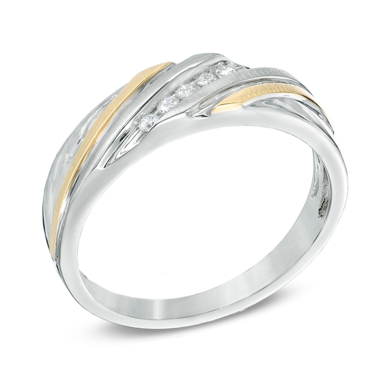 Main Image 2 of Previously Owned - 1/10 CT. T.W. Diamond Slant Wedding Band in 10K Two-Tone Gold