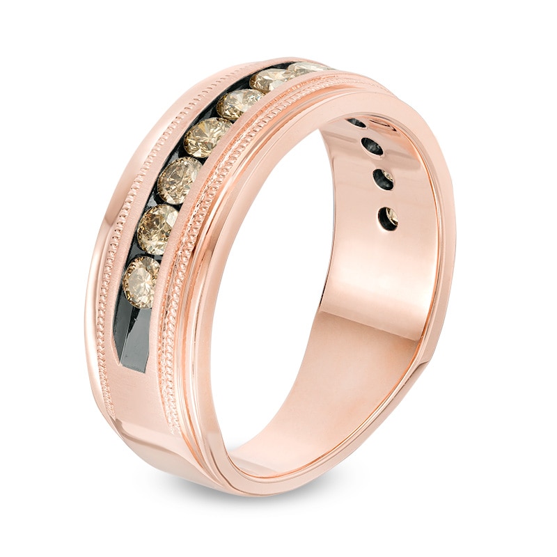 Main Image 2 of Previously Owned - 1 CT. T.W. Champagne Diamond Milgrain-Edge Wedding Band in 10K Rose Gold