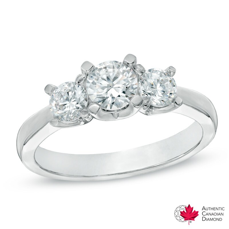 Previously Owned - 1 CT. T.W. Diamond Three Stone Engagement Ring in 14K White Gold (I/I2)