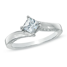 Previously Owned - 3/4 CT. T.W. Princess-Cut Diamond Bypass Engagement Ring in 14K White Gold (J/I2)
