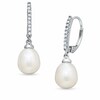 Thumbnail Image 0 of Previously Owned - 7.0 - 7.5mm Pear-Shaped Cultured Freshwater Pearl and 1/10 CT. T.W. Diamond Drop Earrings in 10K White Gold