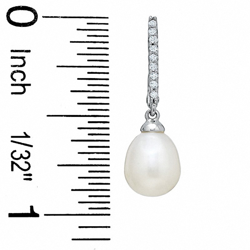 Previously Owned - 7.0 - 7.5mm Pear-Shaped Cultured Freshwater Pearl and 1/10 CT. T.W. Diamond Drop Earrings in 10K White Gold