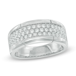 Previously Owned - Men's 1 CT. T.W. Diamond Three Row Wedding Band in 10K White Gold