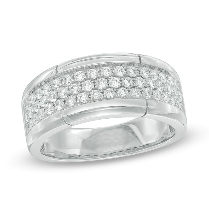 Main Image 1 of Previously Owned - Men's 1 CT. T.W. Diamond Three Row Wedding Band in 10K White Gold