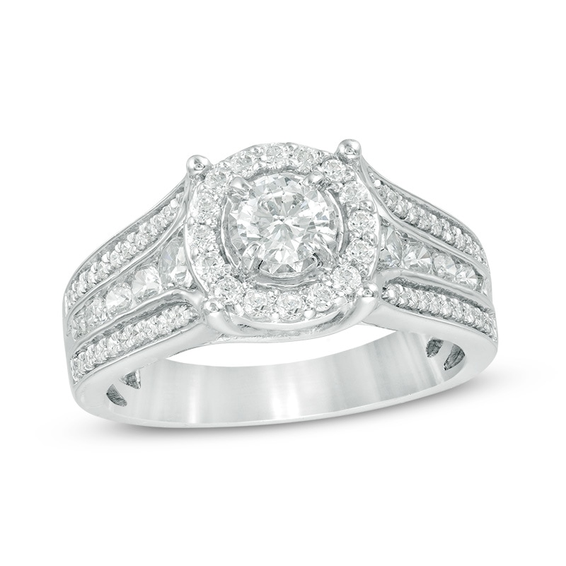 Previously Owned - 1 CT. T.W. Diamond Frame Multi-Row Engagement Ring in 10K White Gold