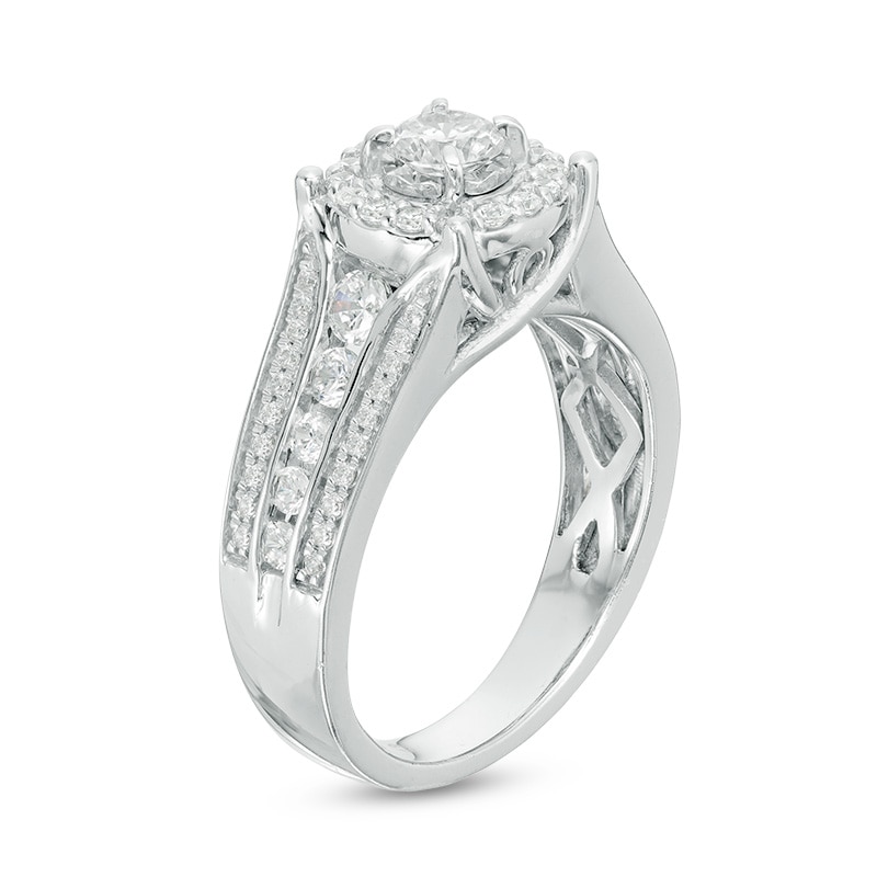 Previously Owned - 1 CT. T.W. Diamond Frame Multi-Row Engagement Ring in 10K White Gold