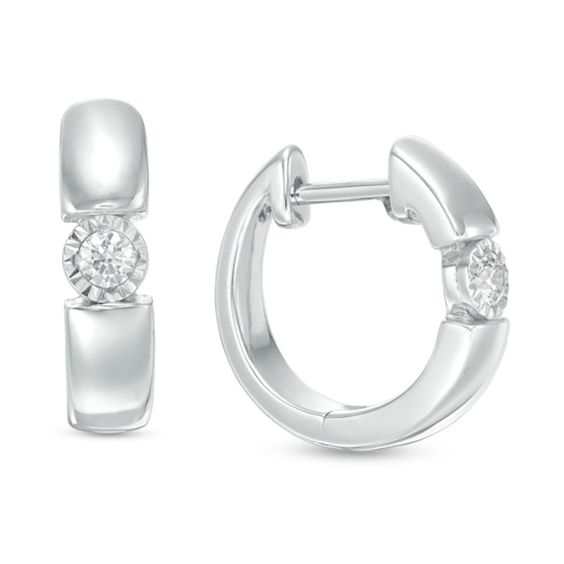 Previously Owned - 1/10 CT. T.W. Diamond Solitaire Huggie Hoop Earrings in Sterling Silver