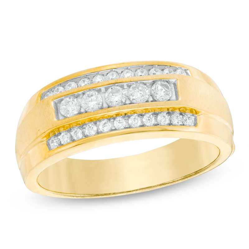Main Image 1 of Previously Owned - Men's 1/2 CT. T.W. Diamond Three Row Satin Band in 10K Gold