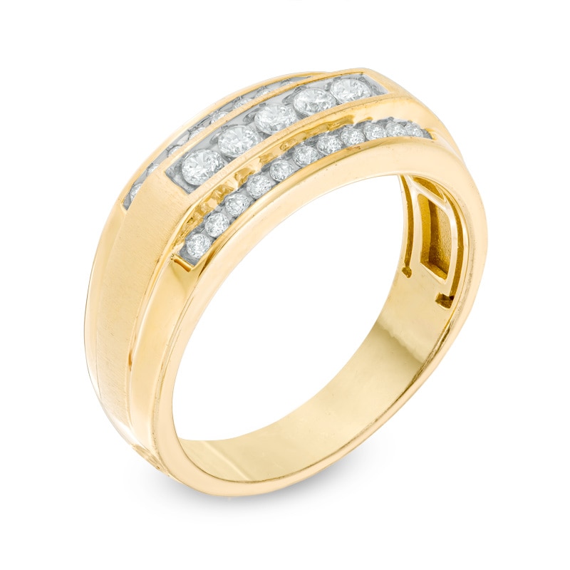 Main Image 2 of Previously Owned - Men's 1/2 CT. T.W. Diamond Three Row Satin Band in 10K Gold