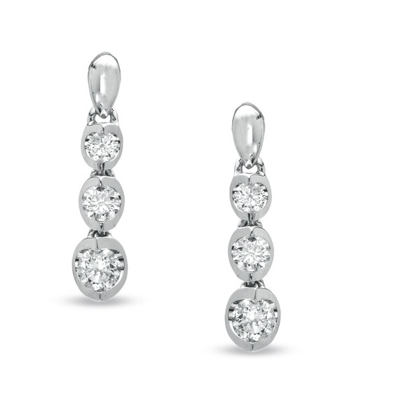 Previously Owned - 1/2 CT. T.W. Diamond Three Stone Drop Earrings in 14K White Gold (I/I2) Previously Owned - 1/2 CT. T.W. Diamond Three Stone Drop Earrings in 14K White Gold (I/I2)
